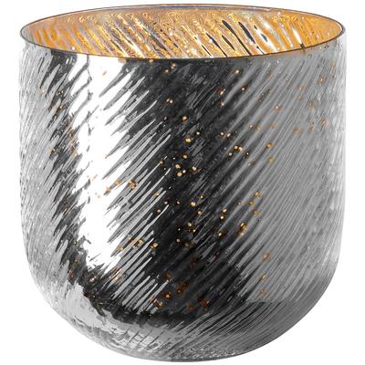 Windlicht FINK "VICKY", silber (antik silberfarben), H:18cm Ø:18cm, Glas, Kerzenhalter, Windlicht, Kerzenhalter aus Glas, in Rillenoptik