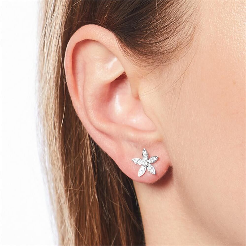 Brilladia Ohrstecker Blüten aus 585er Weißgold mit Diamanten silber