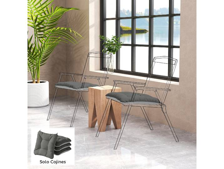 Outsunny Lot 4 Coussins Jardin 39,5x39,5 cm Gris Foncé Antidérapants