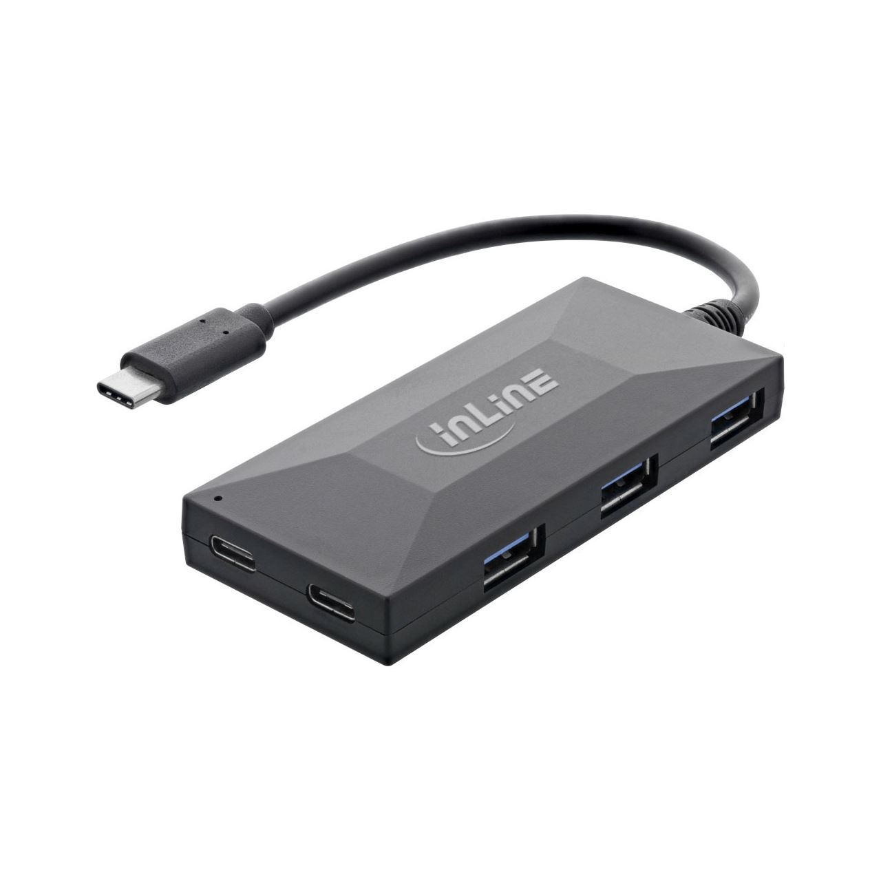 InLine USB 3.2 Gen 1 OTG Hub, USB Typ-C zu 3 Port Typ-A und 2 Port Typ-C, mit 3A Netzteil, schwarz