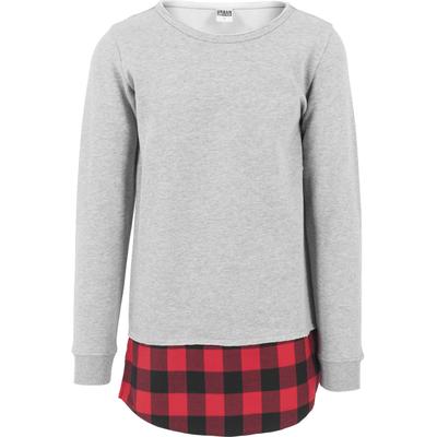 Sweatshirt URBAN CLASSICS "Urban Classics Herren Long Flanell Bottom Open Edge Crewneck", Herren, Gr. XL, grau (grau, schwarz, rot), 100% Baumwolle, U-Boot-Ausschnitt, Sweatshirts Sweatshirt