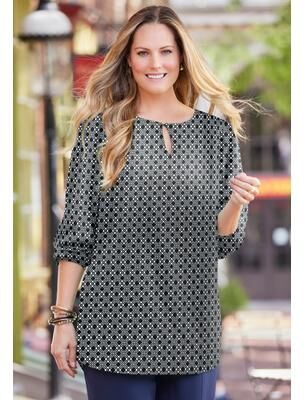 Plus Size Women's Liz&Me® Keyhole Top by Liz&Me By Catherines in Black Geo (Size 1X)