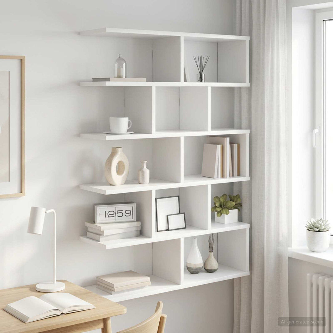 Brayden Studio Wall Shelf with Shelf with Storage Engineered Wood Modern Wall-Mounted White 100cm H X 70cm W X 20cm D
