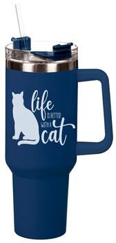 Evergreen Life Is Better With A Cat Canyon Cup, Double Wall Stainless Steel w/ Straw, 40oz, Gift Box - 40oz