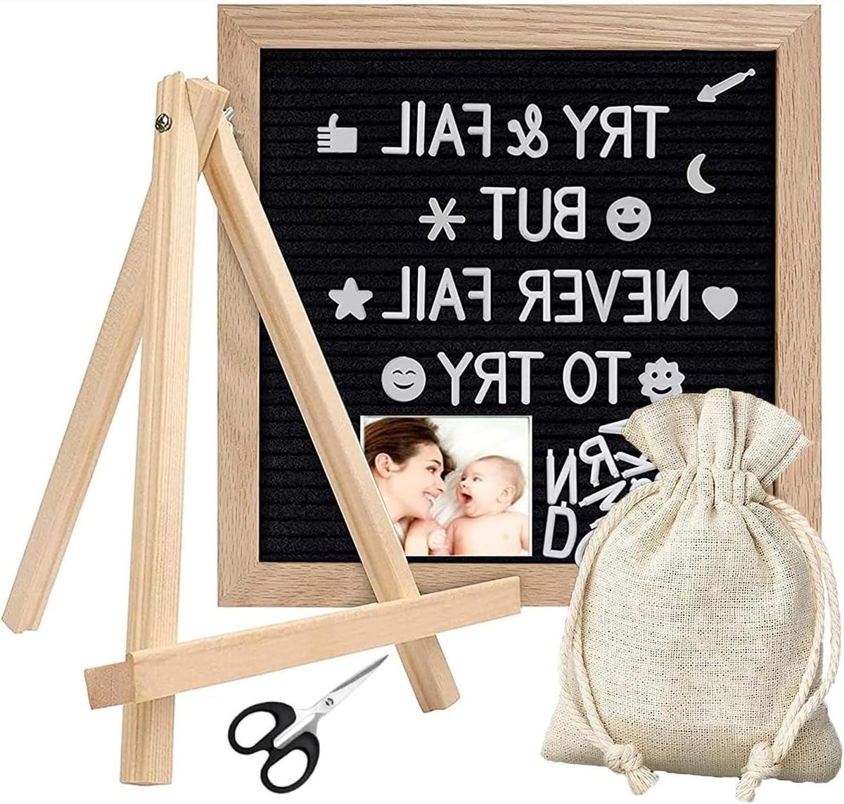 Letterbord Vilt Zwart - Memobord voor Berichten met 340 Tekens - 25x25 cm