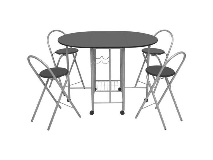 Ensemble de meubles d'extérieur - MDF Noir - Table pliable 148x80x80cm - 4 chaises pliables