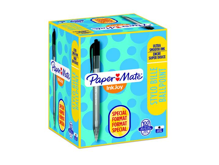 Paper Mate InkJoy 100 RT Stylo bille rétractable pointe moyenne 1 mm noir - Boîte de 80 + 20 OFFERTS