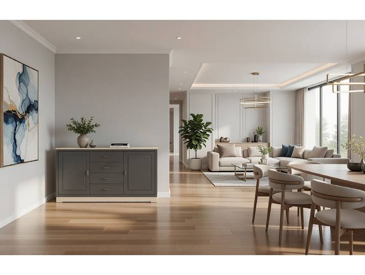 Enfilade lisse - Type A 161 x 87 x 46cm Gris/Gris/Pin crème
