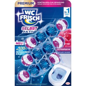 WC-Frisch WC-Duftspüler Premium Selbst Aktiv Blütenfrische, Blauspüler, Einhänger mit Stein, 3 Stück