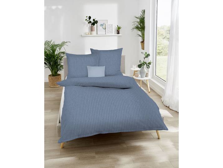 Bettwäsche KAEPPEL Mood , blau, B/L: 135cm x 200cm, Edel-Köper-Flanell, B/L: 80cm x 80cm, 2 Stk., Edel-Köper-Flanell, Obermaterial: 100% Baumwolle, Bettwäsche, Bettwäsche