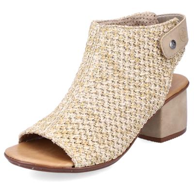 Sandalette RIEKER, Damen, Gr. 38, Textil, beige (sand), Schuhe Schaftsandale Sandalette, Sommerschuh, Sandalette, Blockabsatz, in modischer Flecht-Optik