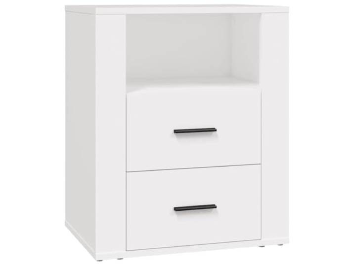 KDVXBCQJH Nachttisch Weiß 50x36x60 cm Nachtschrank mit 2 Schubladen Viel Stauraum fürs Schlafzimmer: Offenes Fach für Bücher und zwei Auszüge sorgen für Ordnung neben dem Bett.