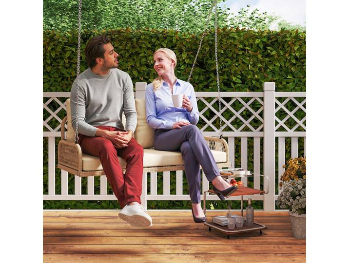 Outsunny Balancelle 2 Places Rotin Beige avec Coussins 240kg