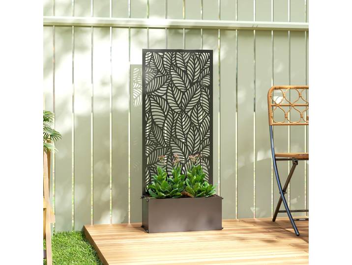 Outsunny Jardinière Métal avec Treillis 45x21,5x110cm Noir