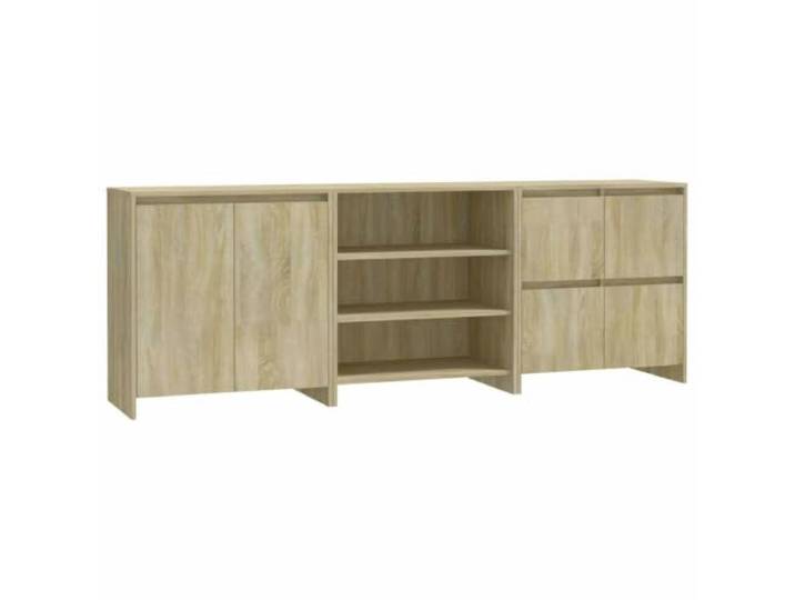 KGFHERENB 3er Set Sideboard Sonoma-Eiche Holzwerkstoff Kommode Vielseitiges 3-teiliges Anrichten-Set für Wohnzimmer und Flur mit reichlich Stauraum und robuster Abstellfläche.
