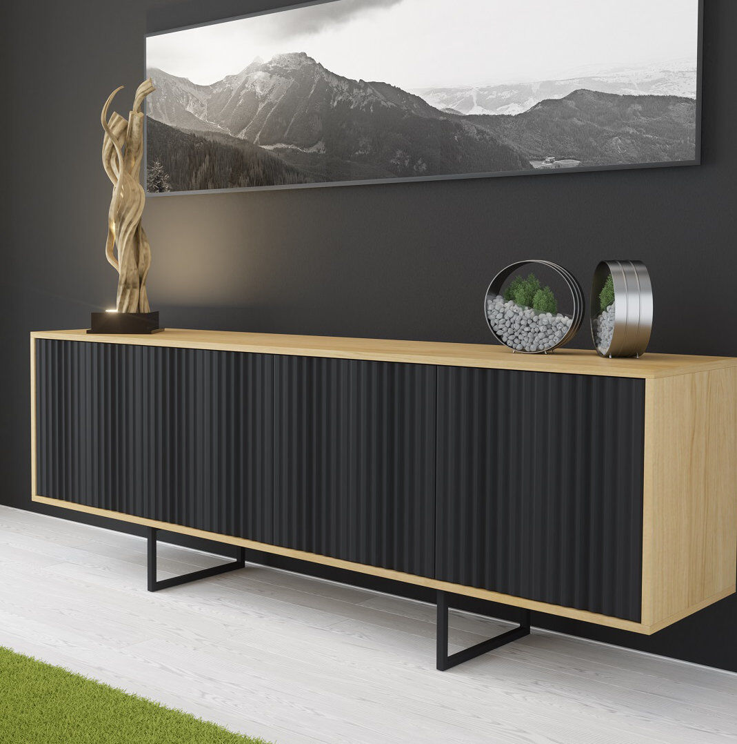 Ebern Designs Largo 204 cm W Sideboard Black/Natural 74cm H X 204cm W X 42cm D