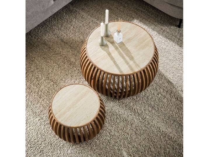 LEVEN Lifestyle Couchtisch 2´er Set RAFFAELO rund aus Keramik Travertin natur (2-St., 2´er Set), Tischplatte aus hochwertiger Keramik