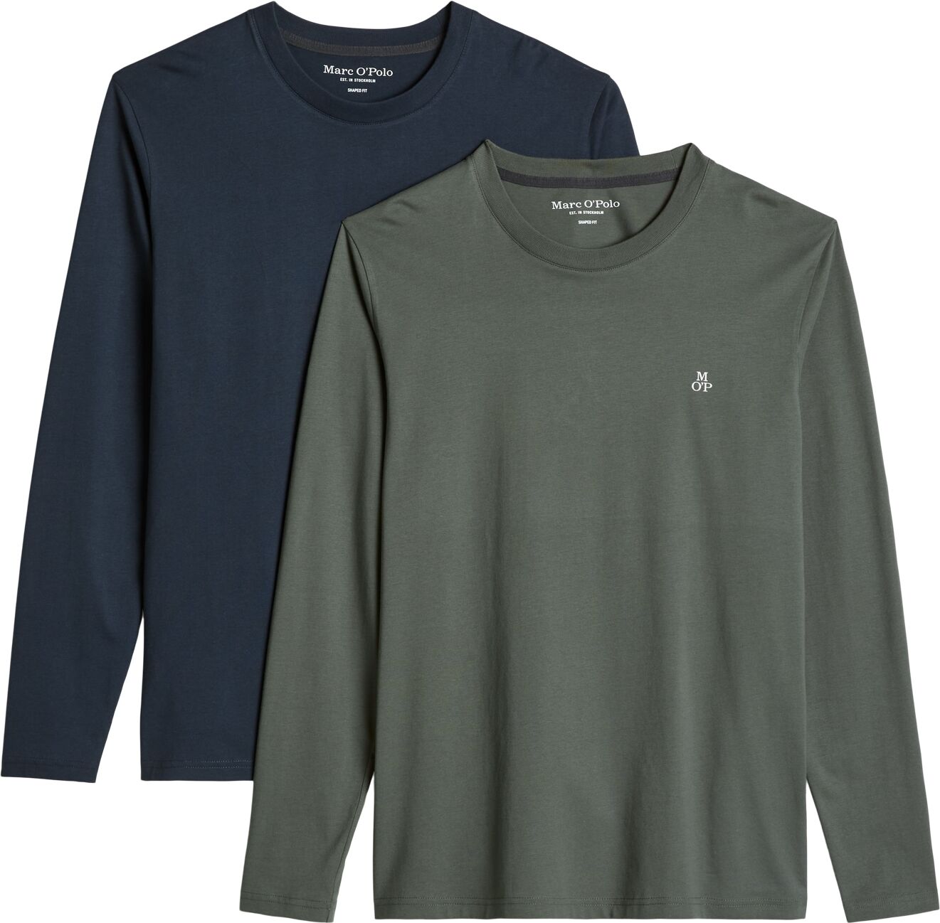 Marc O' Polo Longsleeve MARC O'POLO, Herren, Gr. M, bunt (dunkelblau), Jersey, Obermaterial: 100% Baumwolle, Basic, normal, Rundhals, Shirts Longsleeve, shaped aus Bio-Baumwolle dunkelblau M