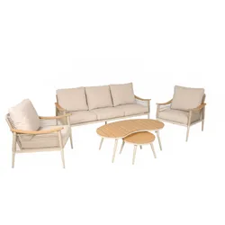 Garden Pleasure Lounge-Gruppe TULUM, Alu Sandbeige / Nonwood / Rope Beige / Kissen 100 % Polyester Beige