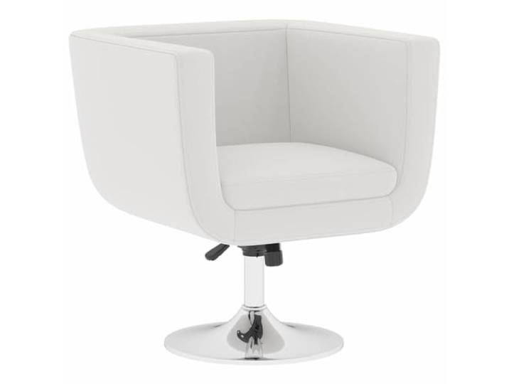 Barhocker Weiß aus Kunstleder, höhenverstellbar Drehbar, höhenverstellbar, verchromter Standfuß, mittlere Rückenlehne, 110 kg belastbar, für Wohnzimmer und Büro