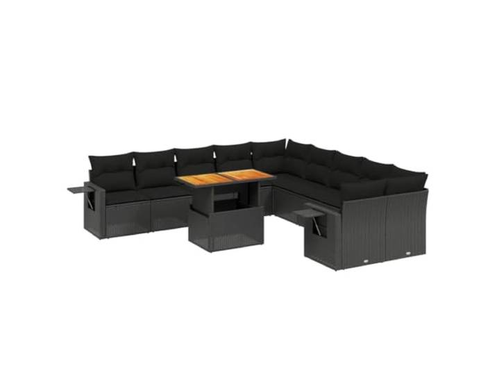 PUGYNBK Gartenmöbel-Set, 11-teilig, synthetisches Rattan, Schwarz Verstellbarer Tisch, waschbare Kissen, klappbarer Beistelltisch, modulares Design