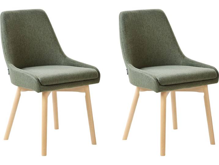 BELIANI Esszimmerstuhl 2er Set Dunkelgrün Stoffbezug Dicke Sitzkissen Helle Holzbeine Ohne Armlehnen Modern Wohnzimmer Küche Wohnküche Polsterstuhl
