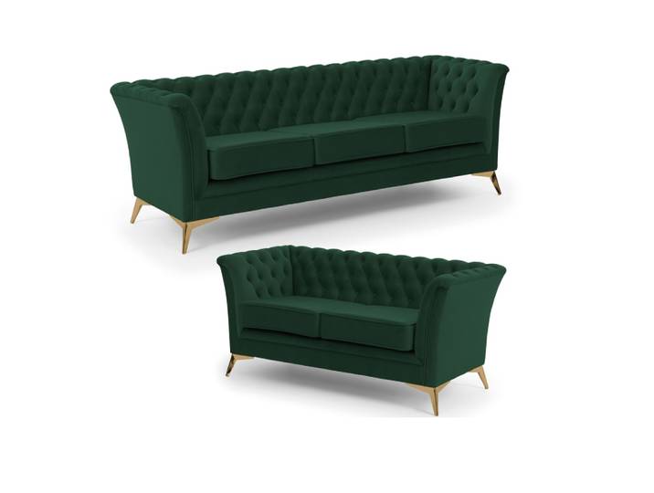 Ensemble de canapé Chesterfield 3+2 en velours vert