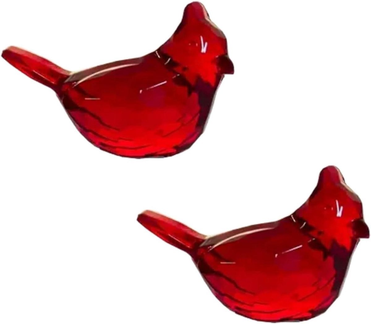 Set van 2 Kardinaal Vogel Standbeeldjes - Rood - Acryl Glas - Huis Decoratie