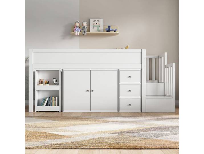Lit enfant multifonctionnel - GUTENT - 90x200 cm - MDF - Blanc - Avec bureau et tiroirs