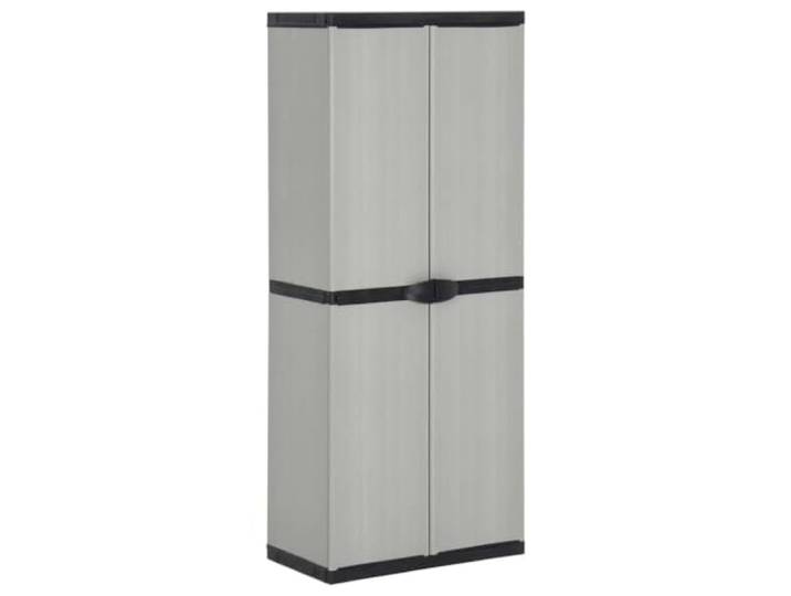KUPTYERFG Garten-Lagerschrank 3 Böden Terrassenschrank Grau 68x40x168 cm Kompakter Kunststoffschrank aus PVC und PP mit 2 Türen für Ordnung auf Terrasse, Balkon und im Gartenbereich.