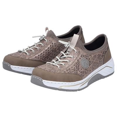 Slip-On Sneaker RIEKER, Damen, Gr. 42, Textil, braun (beige, taupe), Lederimitat, Textil, metallic, Schuhe, Slipper, Freizeitsneaker, Halbschuh in Metallic-Optik