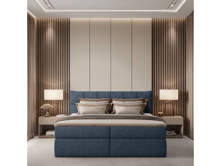 Lit boxspring Primes 140 x 200cm Tissu chenille Pelagia Bleu