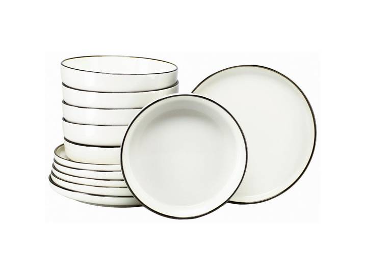 Creatable Tafelservice Nordic Festive Creme, Creme, Goldfarben, Keramik, 12-teilig, stapelbar, Geschirr, Geschirrsets, Tafelservice