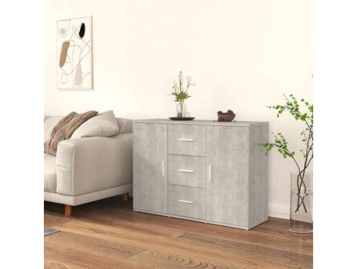 HEFZGDB Stabiles Sideboard mit Wandhalterung gegen Umkippen in Betongrau, Modernes Sideboard mit Montageanleitung für einfachen Aufbau aus Holzwerkstoff, aus Holzwerkstoff mit glatter