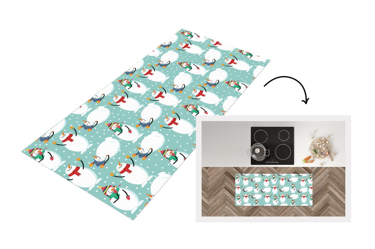 KitchenYeah Keukenloper met Sneeuwpop Cartoon Patroon - Vinyl - 120 x 50 cm