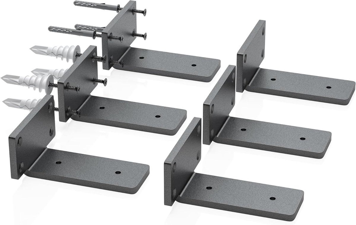 Zwevende Plankdragers - Verborgen L-Steunen - Zwart - 10 cm