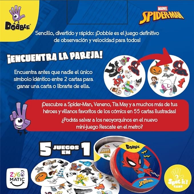 Dobble Spider-Man (Eco Sleeve) - Compact Family Matching Game for Spider-Man Fans, Ages 6+, by Zygomatic