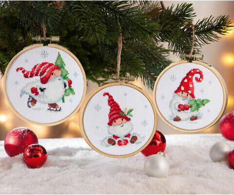 buttinette Miniatur-Stickbilder "Wichtel", Ø 10 cm, 3er-Set
