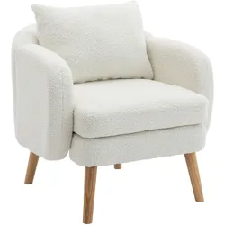 Merax Sessel mit Zierkissen und Massivholzbeine, Loungesessel, Einzelsessel mit Teddyplüsch, Weiß
