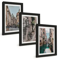 BILDER SET 3er Set - 20x30 cm Schwarzer Rahmen - Venedigs Wasserstraßen