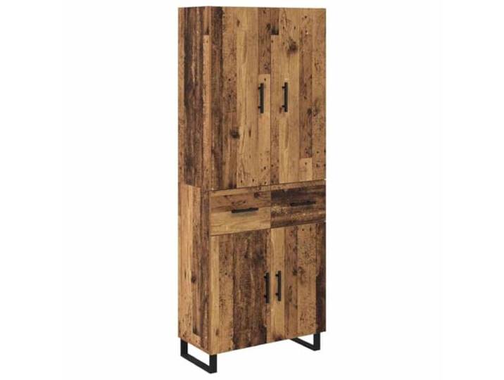 Fisinber Highboard 2-teilig Altholz-Optik 69,5x34x180 cm Kommode Vielseitiger Schrank fürs Wohnzimmer mit Glaselementen, stabilen Eisenbeinen und flexiblen Regalböden für geordnetes Wohnen.