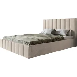 BETT 160x200 - Polsterbett mit Bettkasten und Holzrahmen - Modern Betten - Weicher Jasminstoff - Kollektion Toledo - Beige