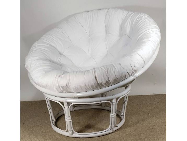 Rattani Rattanstuhl Rattan Papasan Sessel inkl. hochwertigen Polster D 110 cm weiß lack