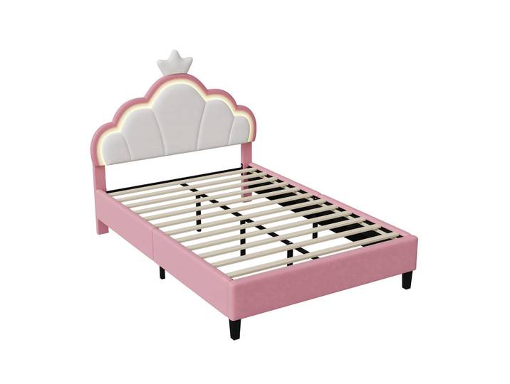 Polsterbett 140x200 cm, Rosa, mit Lattenrost Led, Doppelbett, Samt, Mode, 140x200 cm, Schlafzimmer, Betten, Polsterbetten