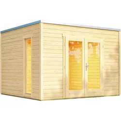 Weka Design Gartenhaus P 285 mit Panorama-Glastüren - 28 mm naturbelassen 300 x 300 cm (Gr. 1)