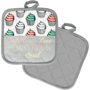 Metaltex Topflappen 239501080, Cupcakes, Baumwolle, grau, 17 x 17cm, 2 Stück