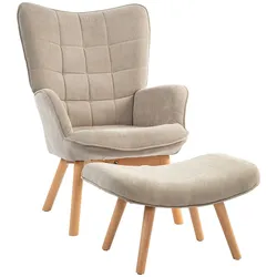 HOMCOM HOMCOM Ohrensessel mit Hocker, Relaxsessel, Polstersessel in Cord-Optik, Grau