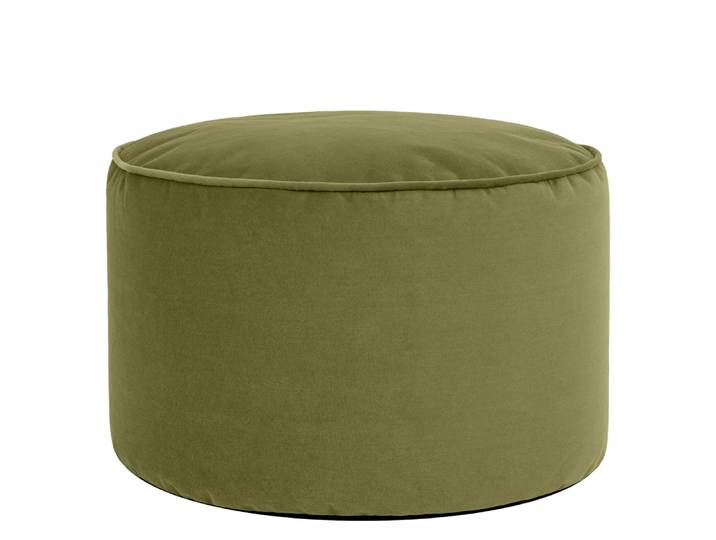 Pouf repose-pieds rond velours vert olive