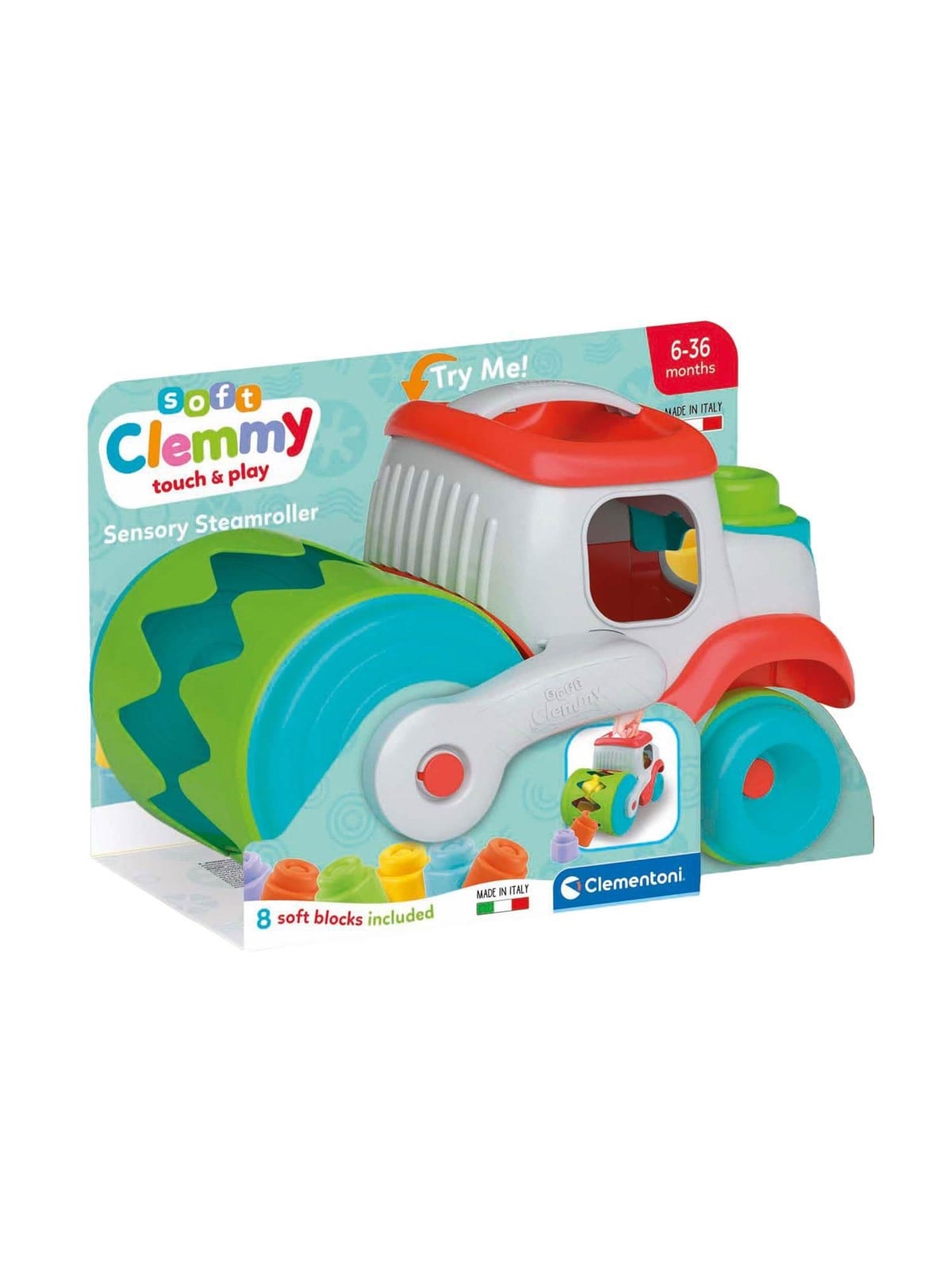 Clementoni Baby Soft Clemmy Steamroller Vehicle with Blocks 9pcs.
