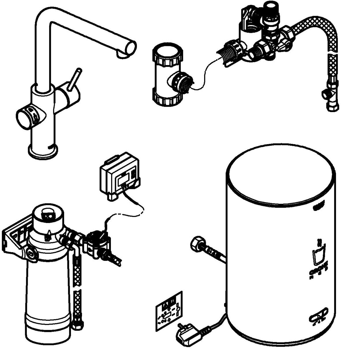 Armatur und Boiler GROHE Red Duo 30327KS1, Größe M, L-Auslauf, Einlochmontage, 30327KS1